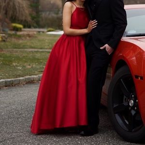 Betsy Adam Long Hi-Low Halter Satin Gown